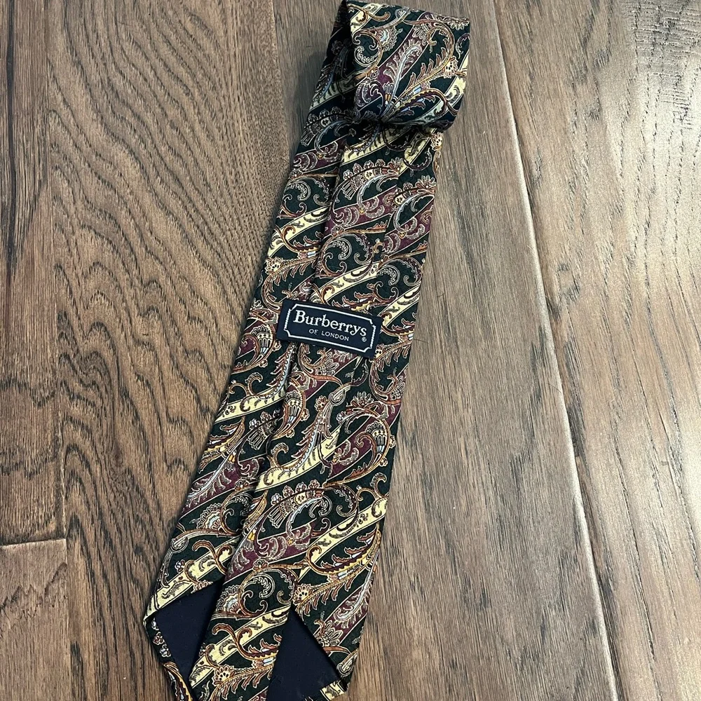 Burberry Black and Gold Silk Tie with Paisley Design